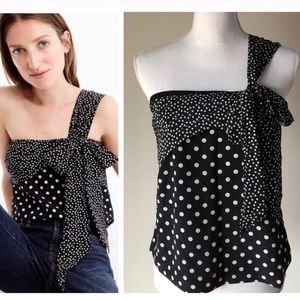 J Crew Silk one shoulder bow polka dot top